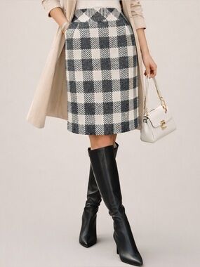 TALBOTS Women’s Plaid Checker Wool Blend Skirt Size 8